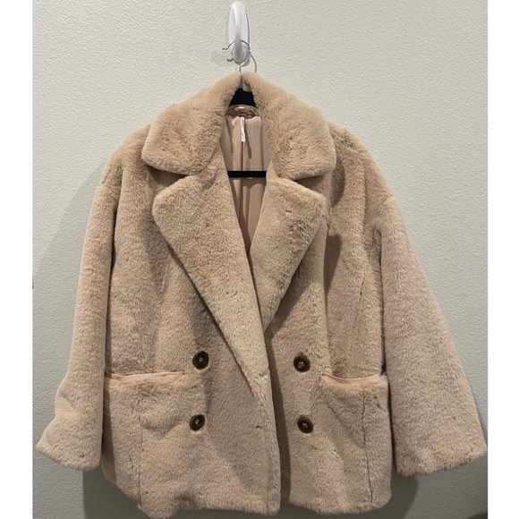 FREE PEOPLE Kate Faux Fur Coat Jacket In Apricot - Picture 3 of 6